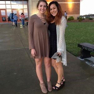 Criss Cross Caged Brown T shirt dress flowy sleeve